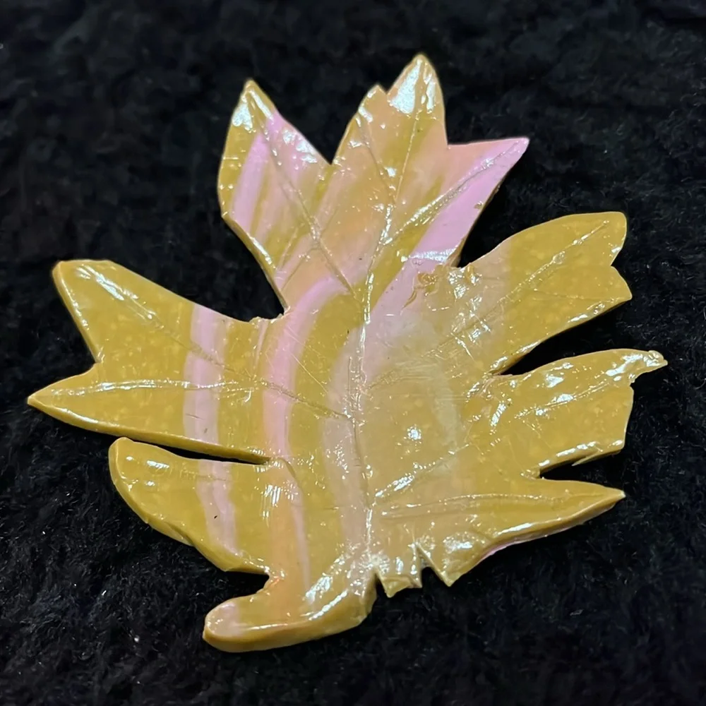 Tan and Pink ONE of a Kind Rare Unique One of a Kind Handmade Leaf Brooch